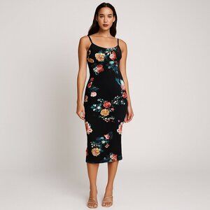 JLUXLABEL Floral Print Bodycon Midi Dress Black Multicolor Size Small